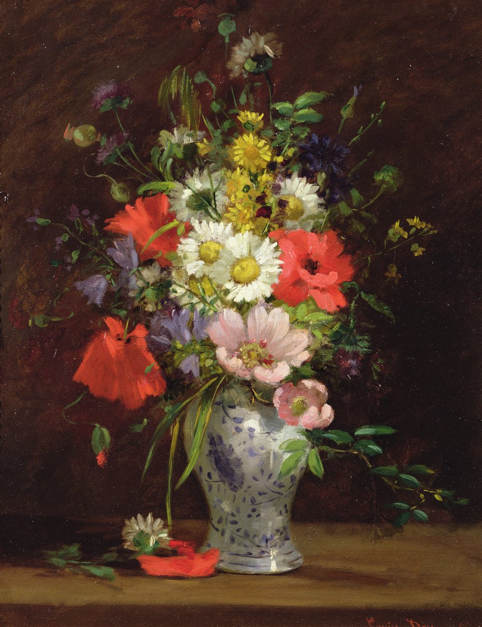 Vazoda çiçeklerle natürmort, c.1866 (panel) by Louise Darru