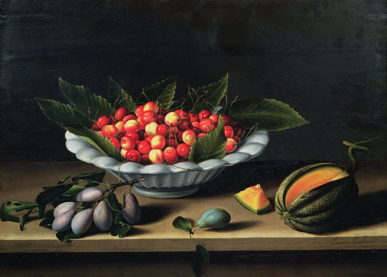 Erik ve Kavunlu Bir Kase Kiraz, 1635 by Louise Moillon