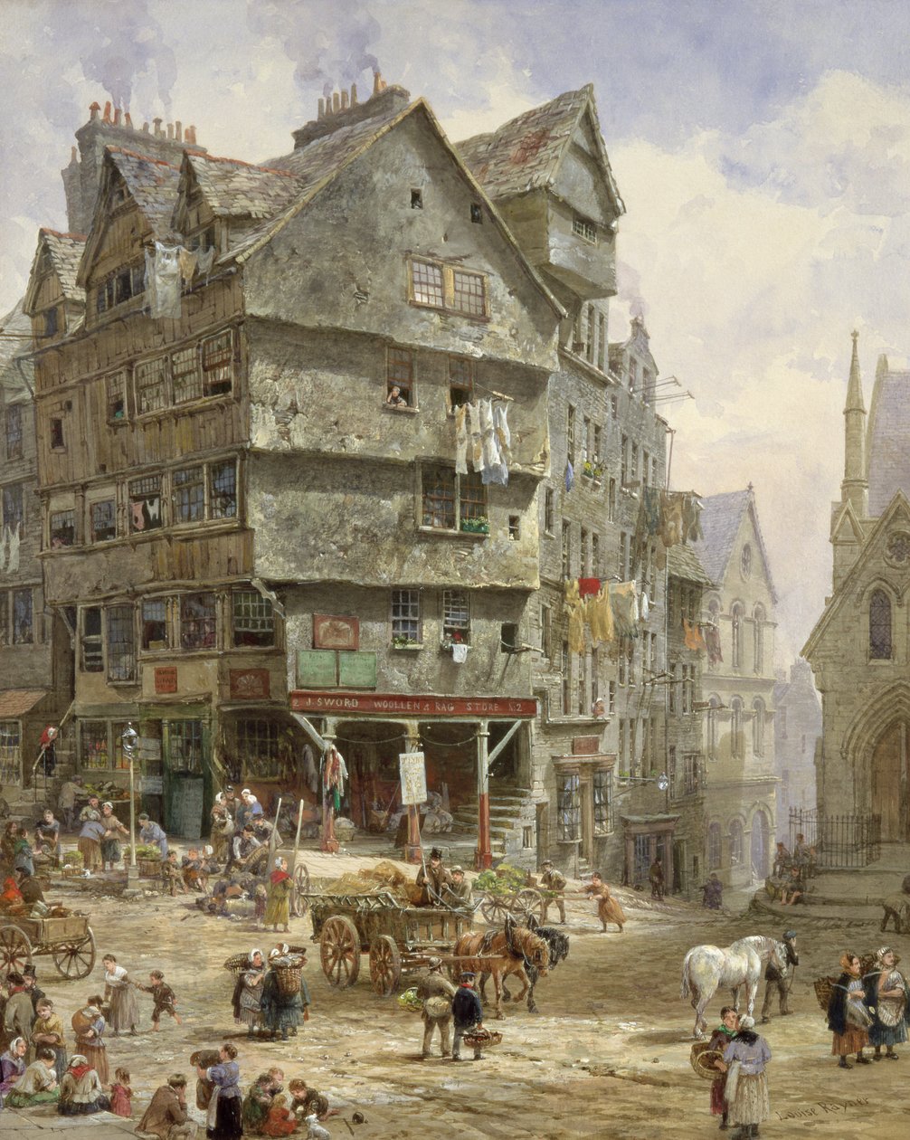 The High Street from the West Bow, Edinburgh (watercolour) by Louise Ingram Rayner