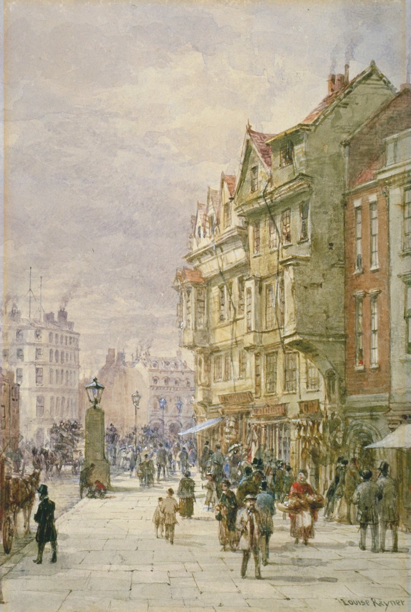 Sokakta figürler ve atlı araçlarla Holborn boyunca doğuya bakın, Londra, 1875 by Louise Rayner