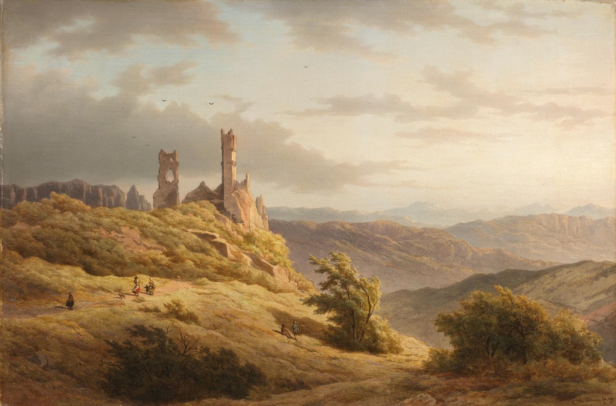 Bir Harabe ile Dağlık Manzara by Louwrens Hanedoes