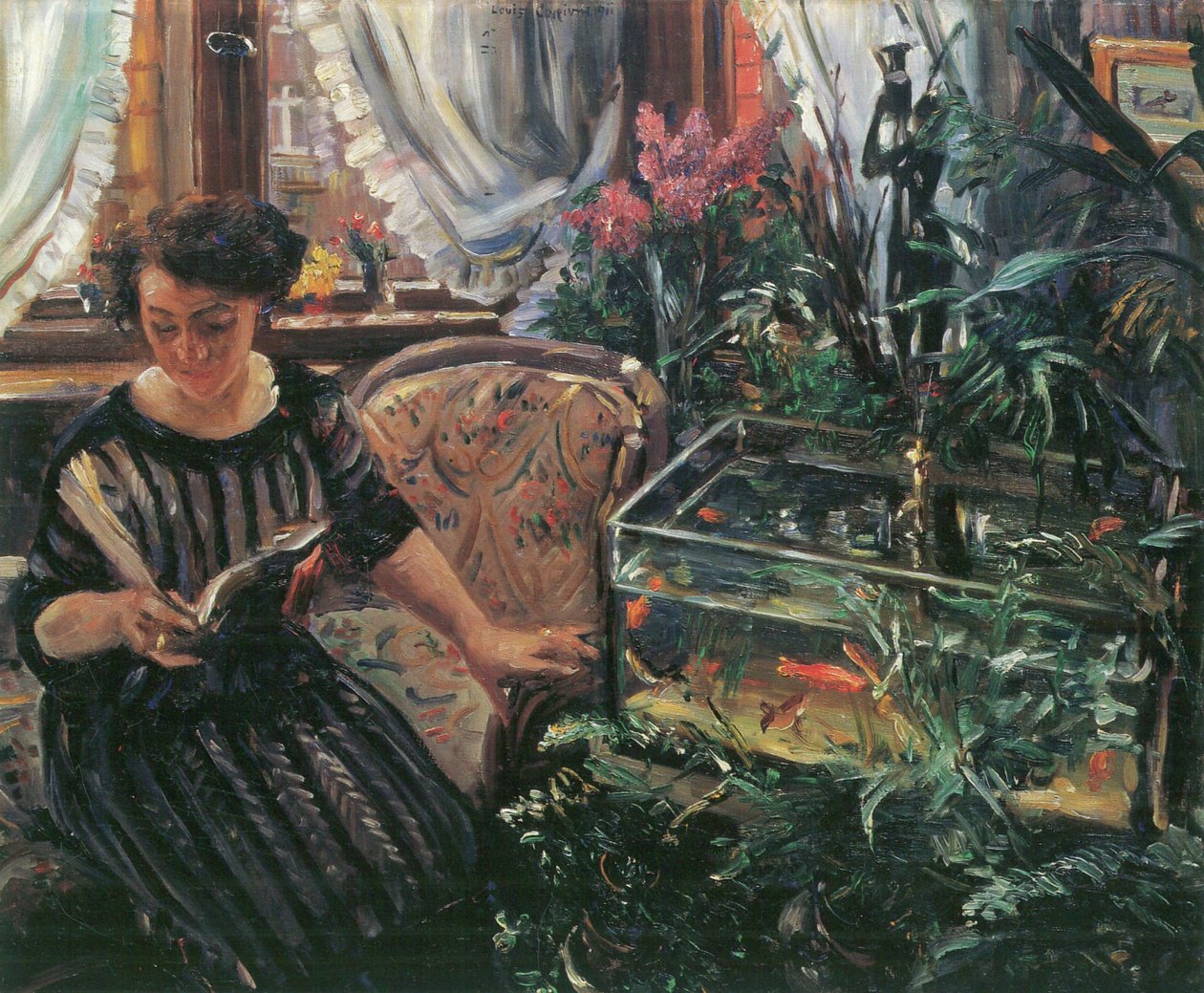 Japon balığı havzasındaki kadın Sanatçının karısı by Lovis Corinth