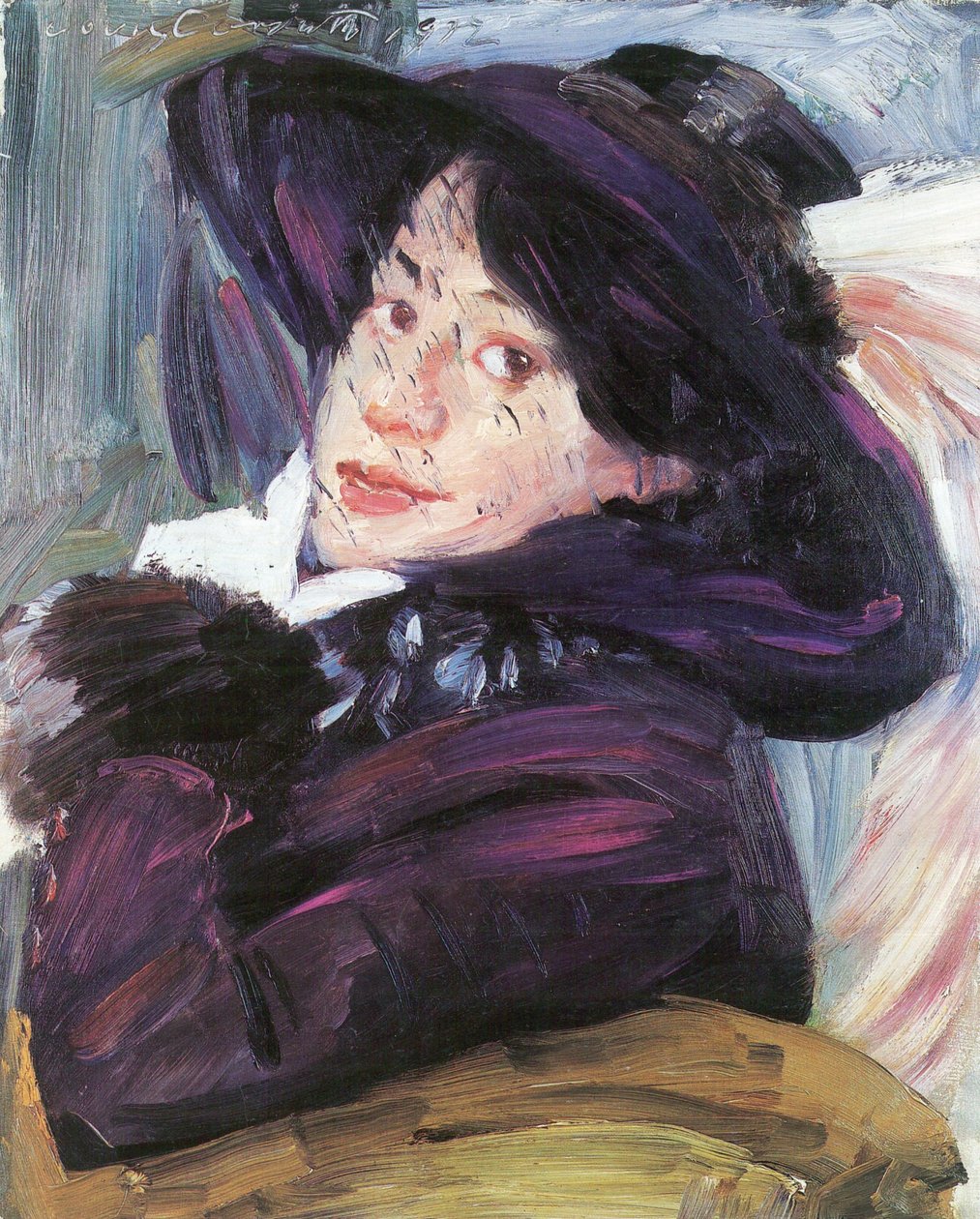 Mor şapkalı bir kadın portresi by Lovis Corinth