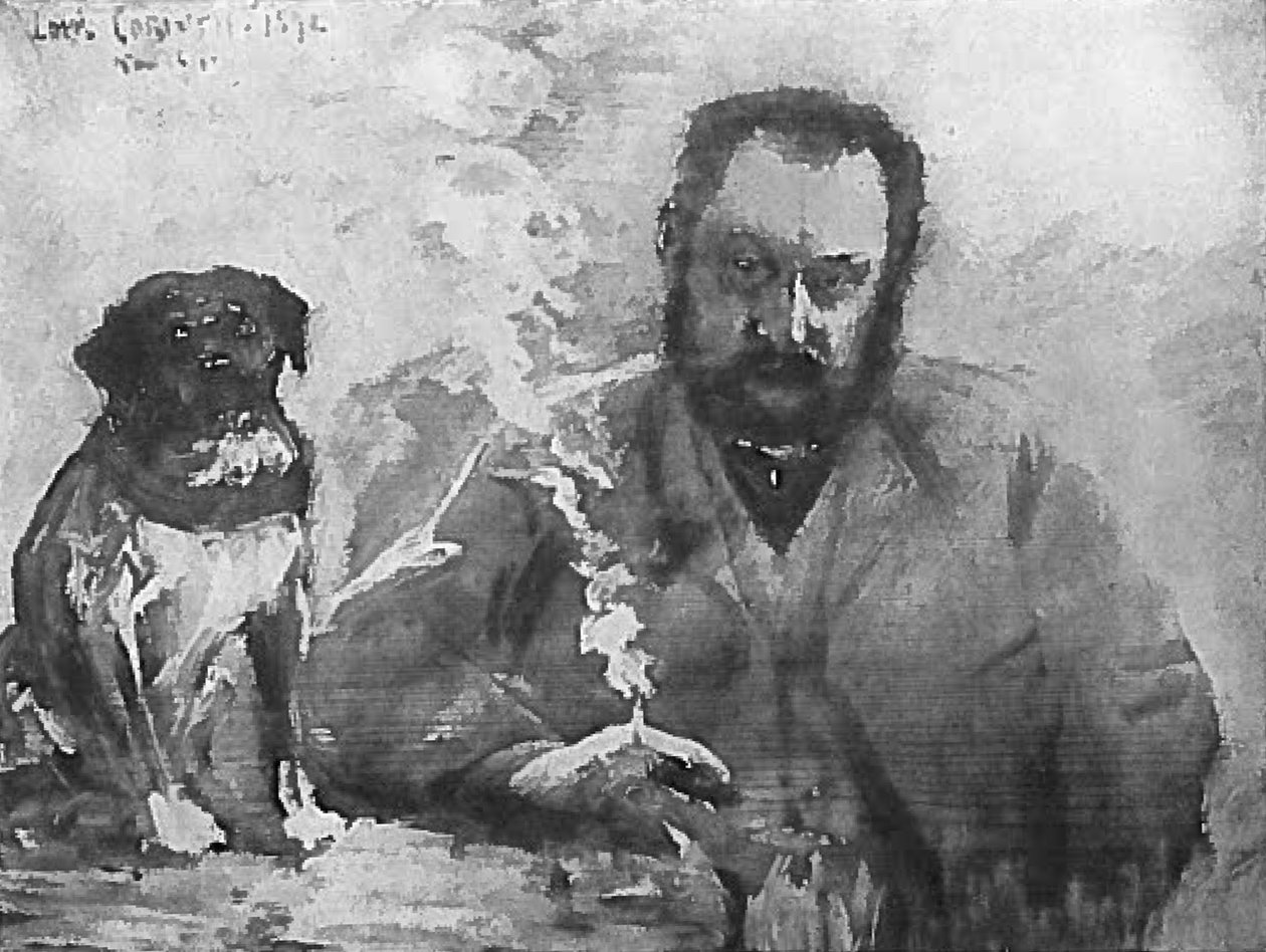 Köpeklerle masada beyefendi by Lovis Corinth