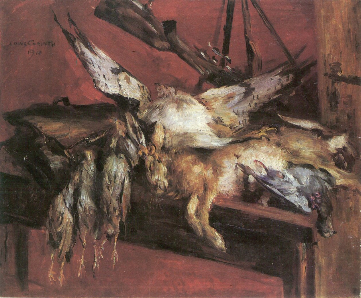 Natürmort, tavşan ve keklik avı by Lovis Corinth