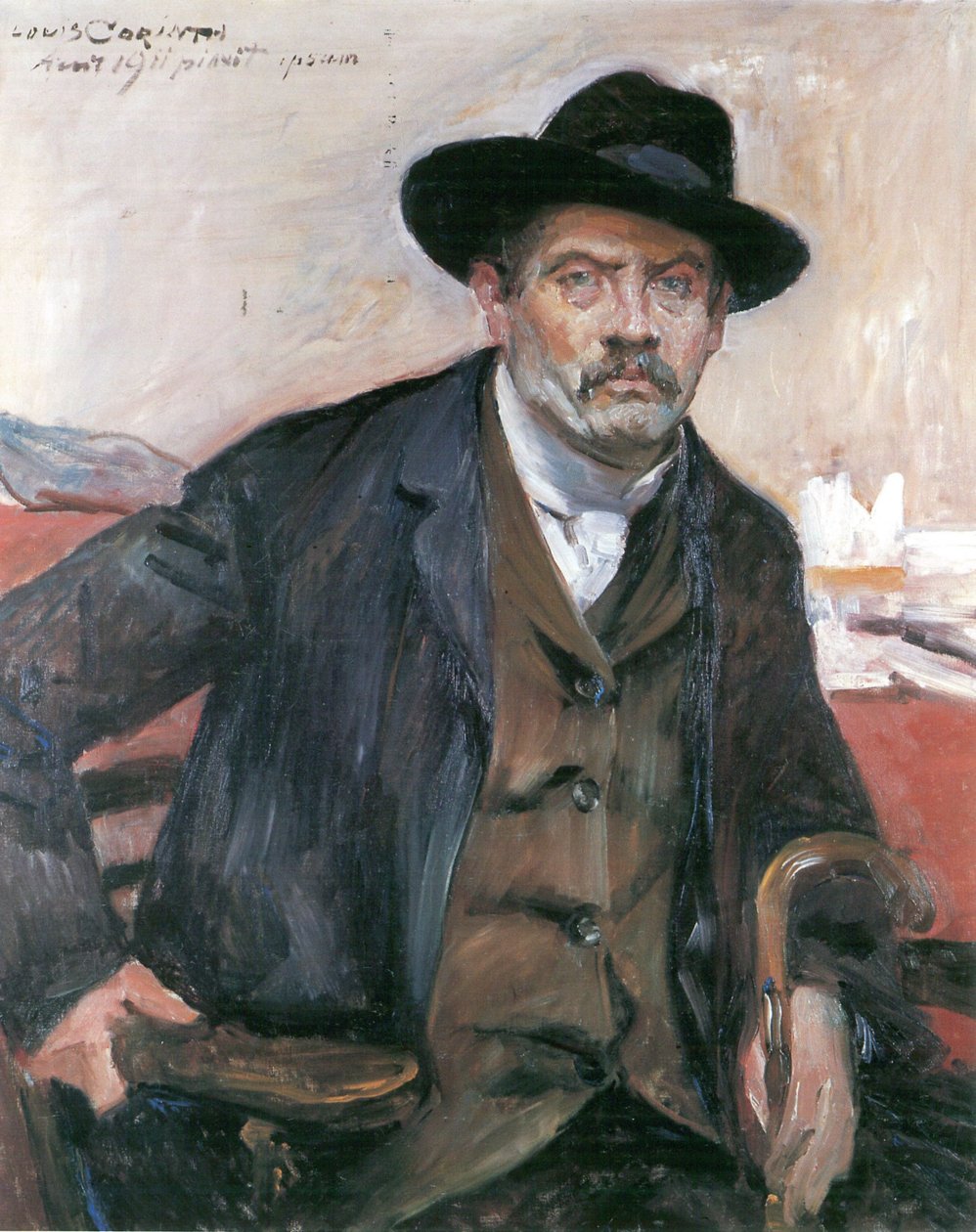 Siyah şapkalı ve sopalı otoportre by Lovis Corinth