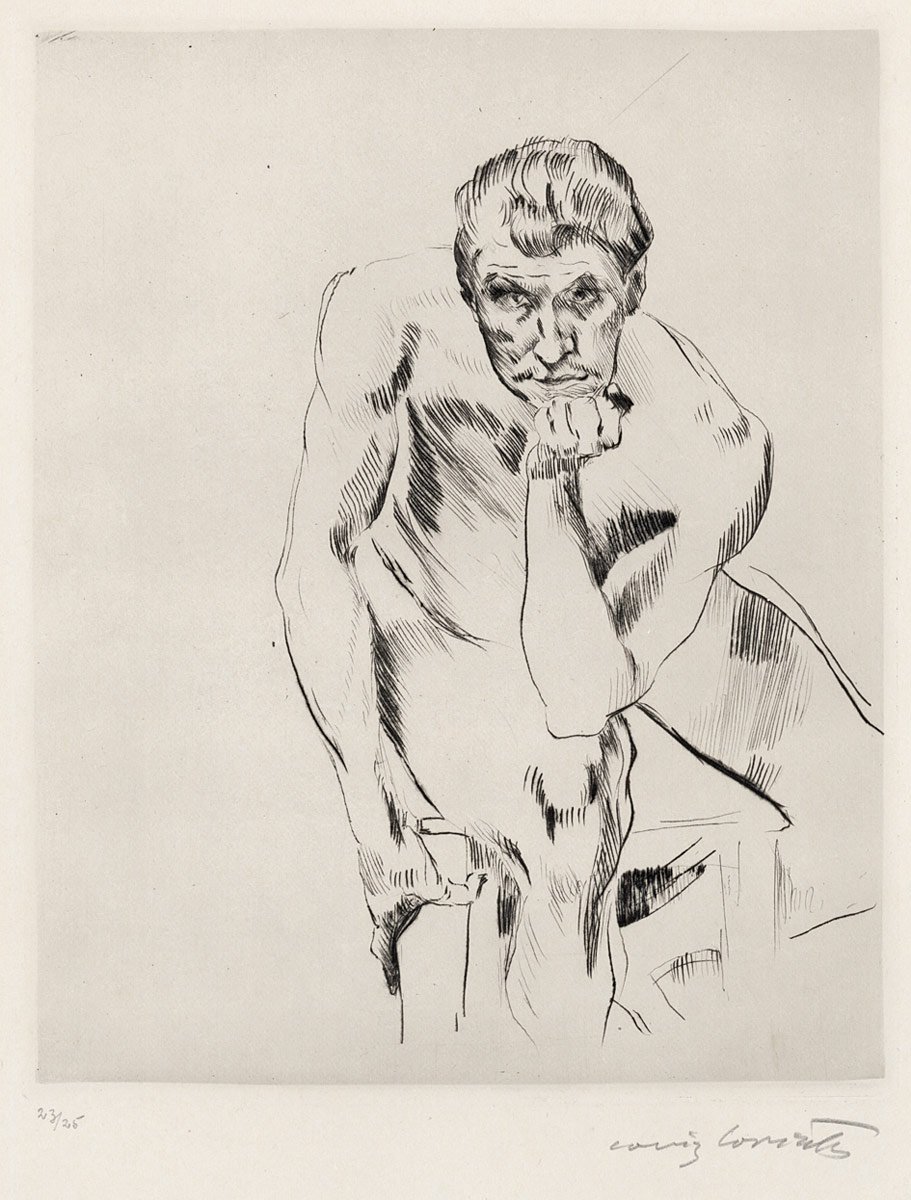 Erkek çıplak oturuyor, yansıtıyor by Lovis Corinth