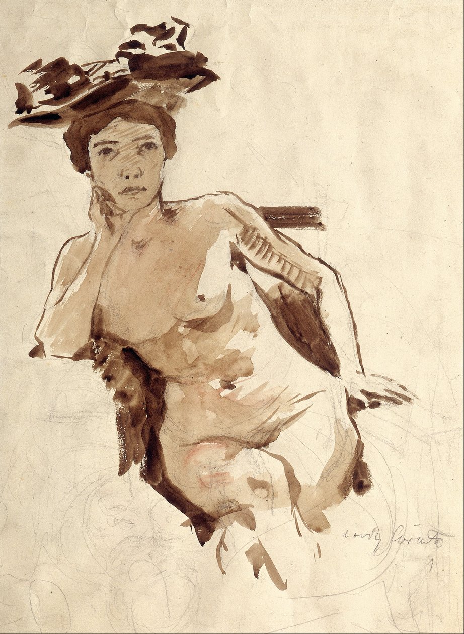 Kadın Yarı Çıplak Şapkalı by Lovis Corinth