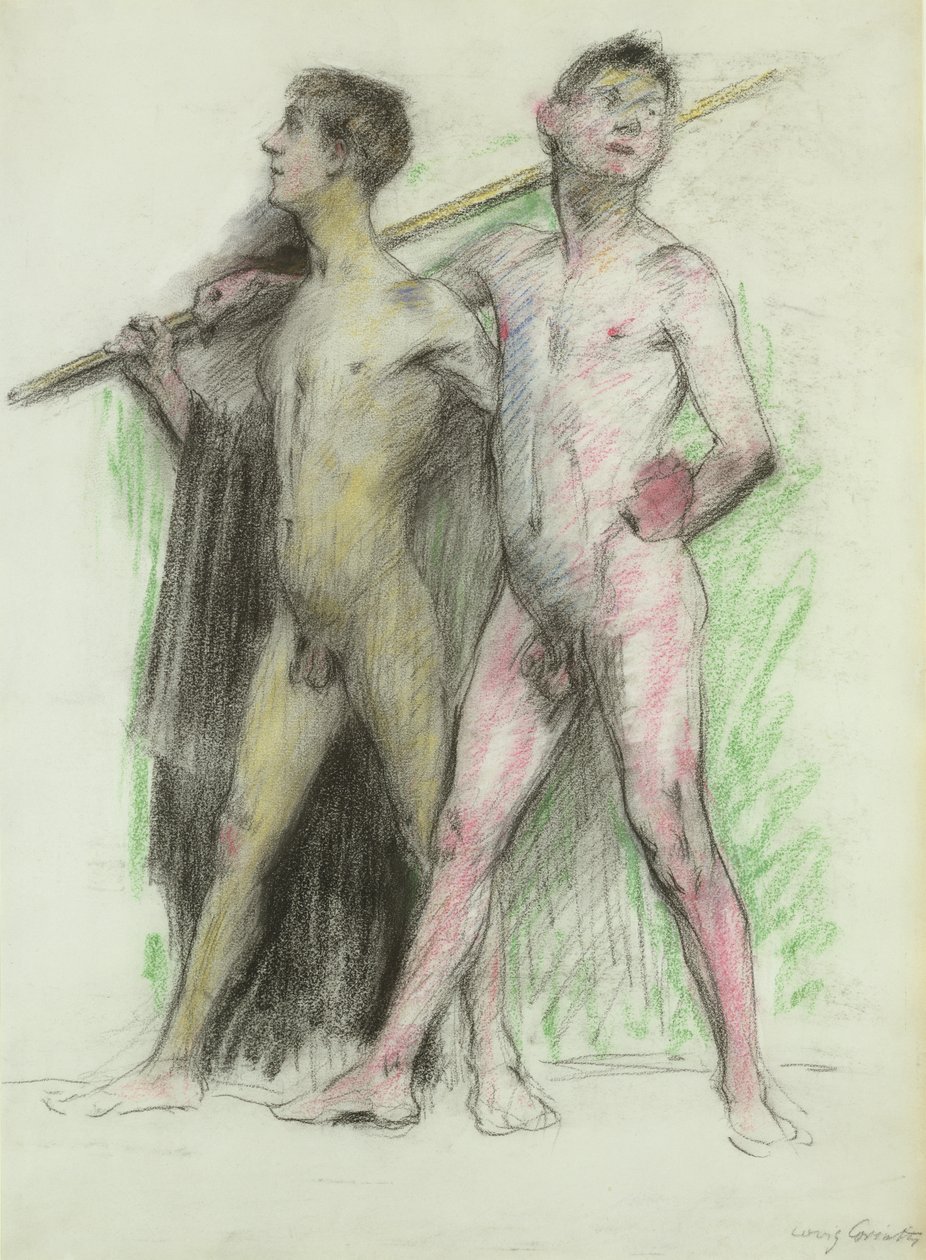 İki erkek figürün incelenmesi (kağıt üzerinde pastel) by Lovis Corinth