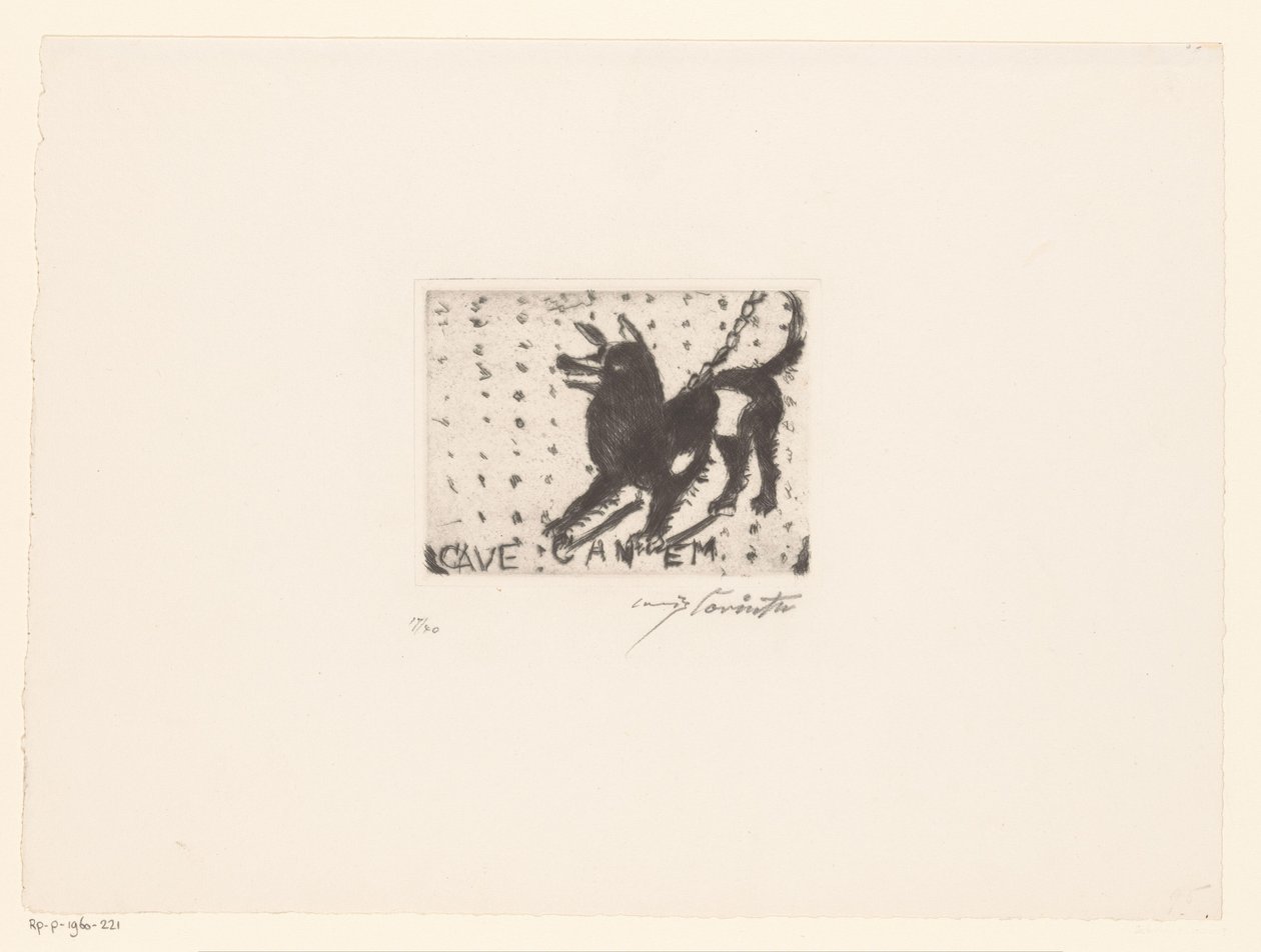 Havlayan köpek Cave Canem (nesne üzerindeki başlık) by Lovis Corinth (signed by artist)