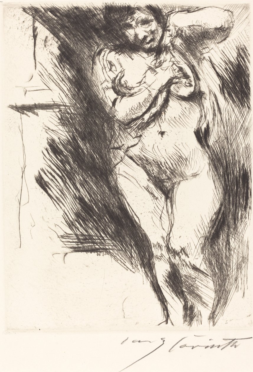 Kalkık gömlekli çıplak (Kadın Soyunma) by Lovis Corinth