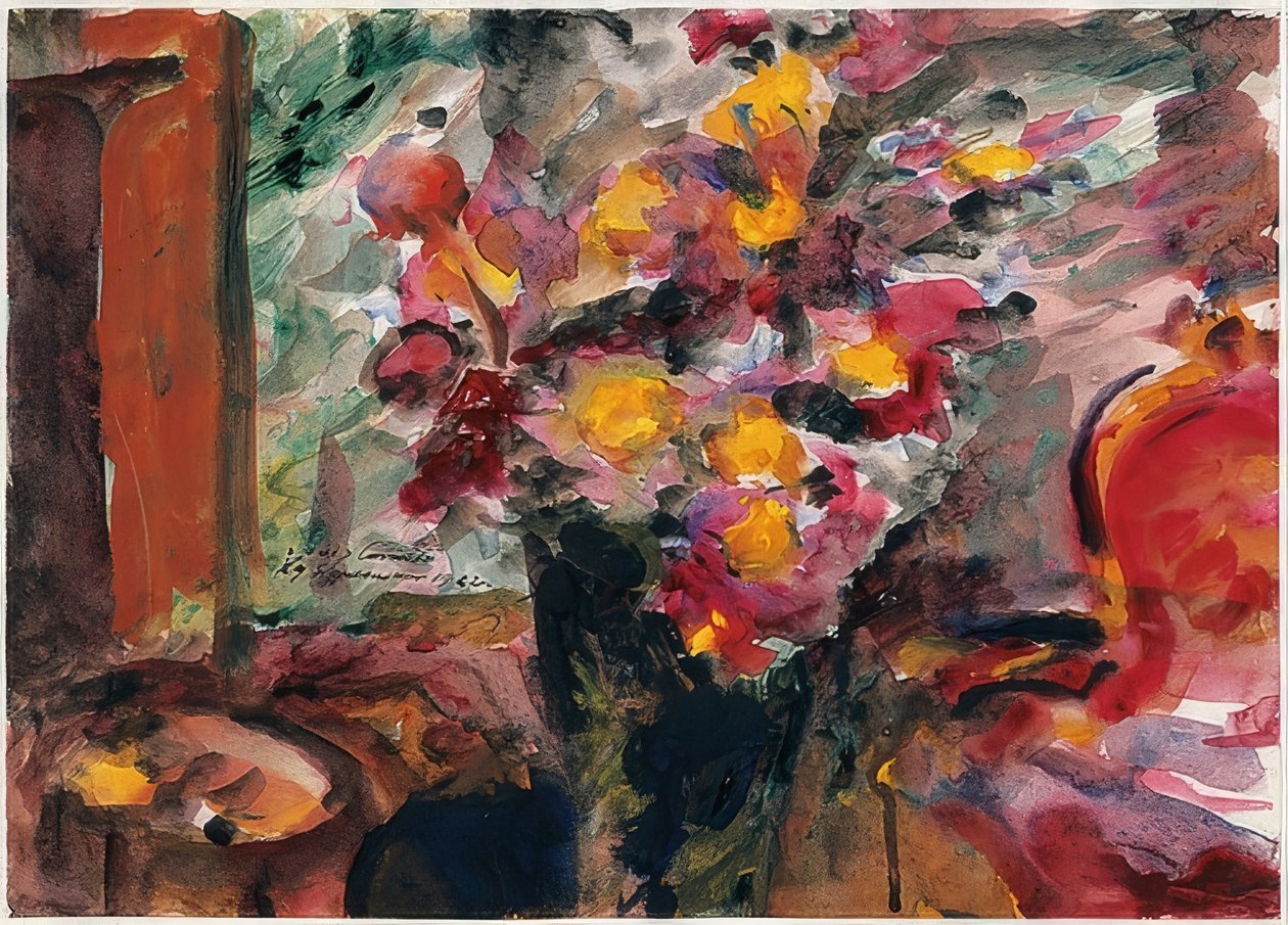 Bir masada çiçek vazo. 1922 by Lovis Corinth