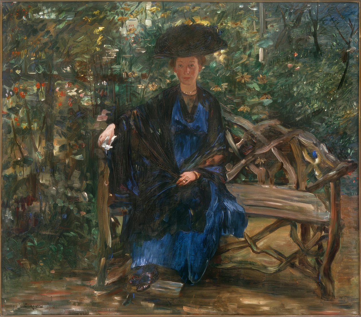 Else Kaumann bahçe bankında by Lovis Corinth