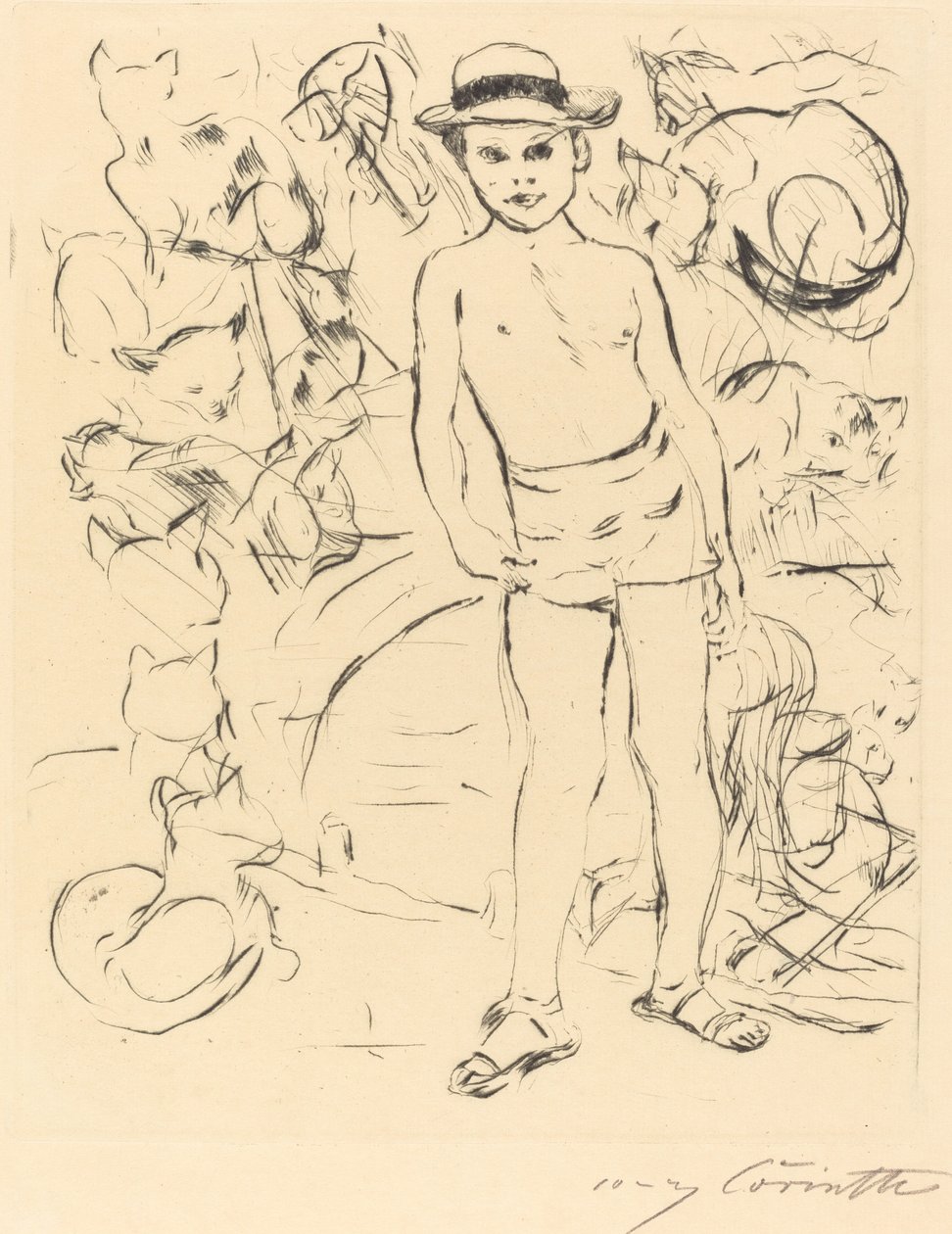 Mayo ve Hasır Şapka Takan Çocuk by Lovis Corinth