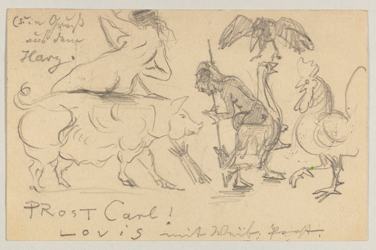 Lovis Corinth'den Carl Strathmann'a: posta damgası 21 Temmuz 1905 olan kartpostal by Lovis Corinth