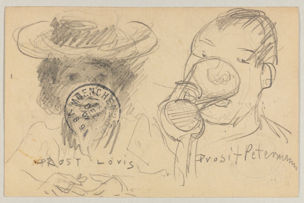 Lovis Corinth'den Carl Strathmann'a: kartpostal, ön yüzünde posta damgası 17 Aralık 1902 by Lovis Corinth