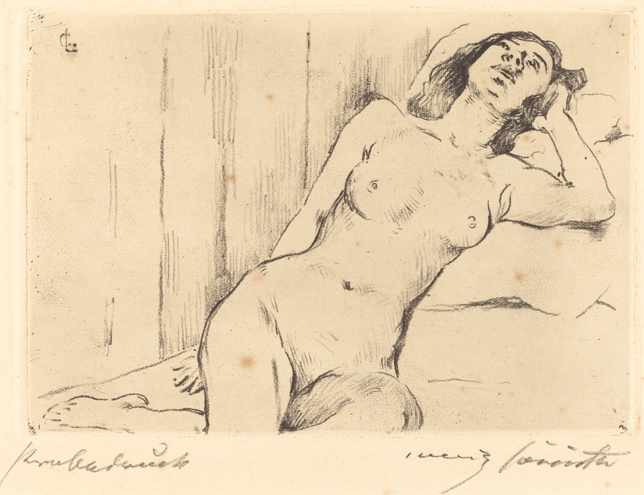 Dinlenme Üç Çeyrek Çıplak (Yatan Kadın Çıplak) by Lovis Corinth