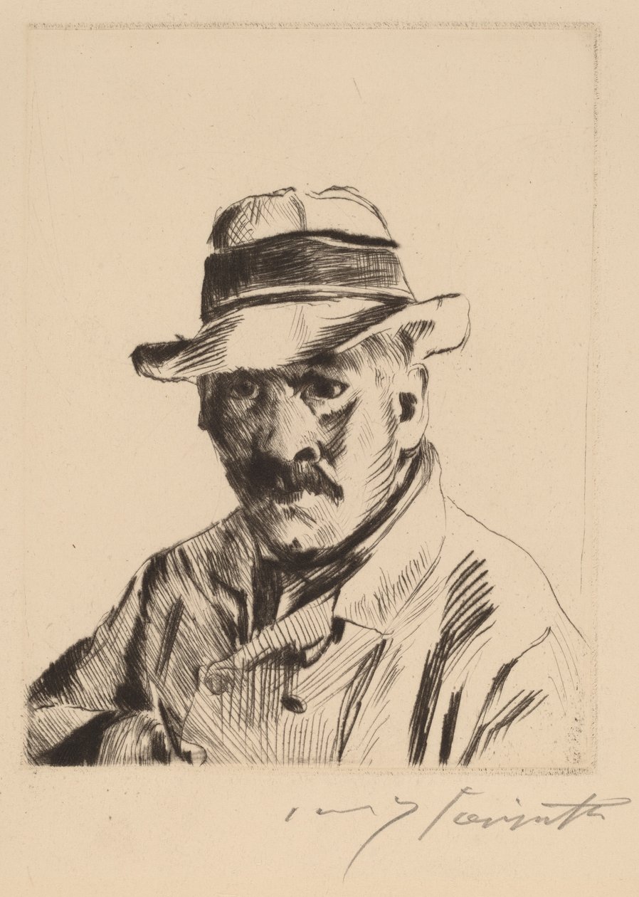 Hasır Şapkalı Otoportre, Göğüs Boyu, 1913. by Lovis Corinth
