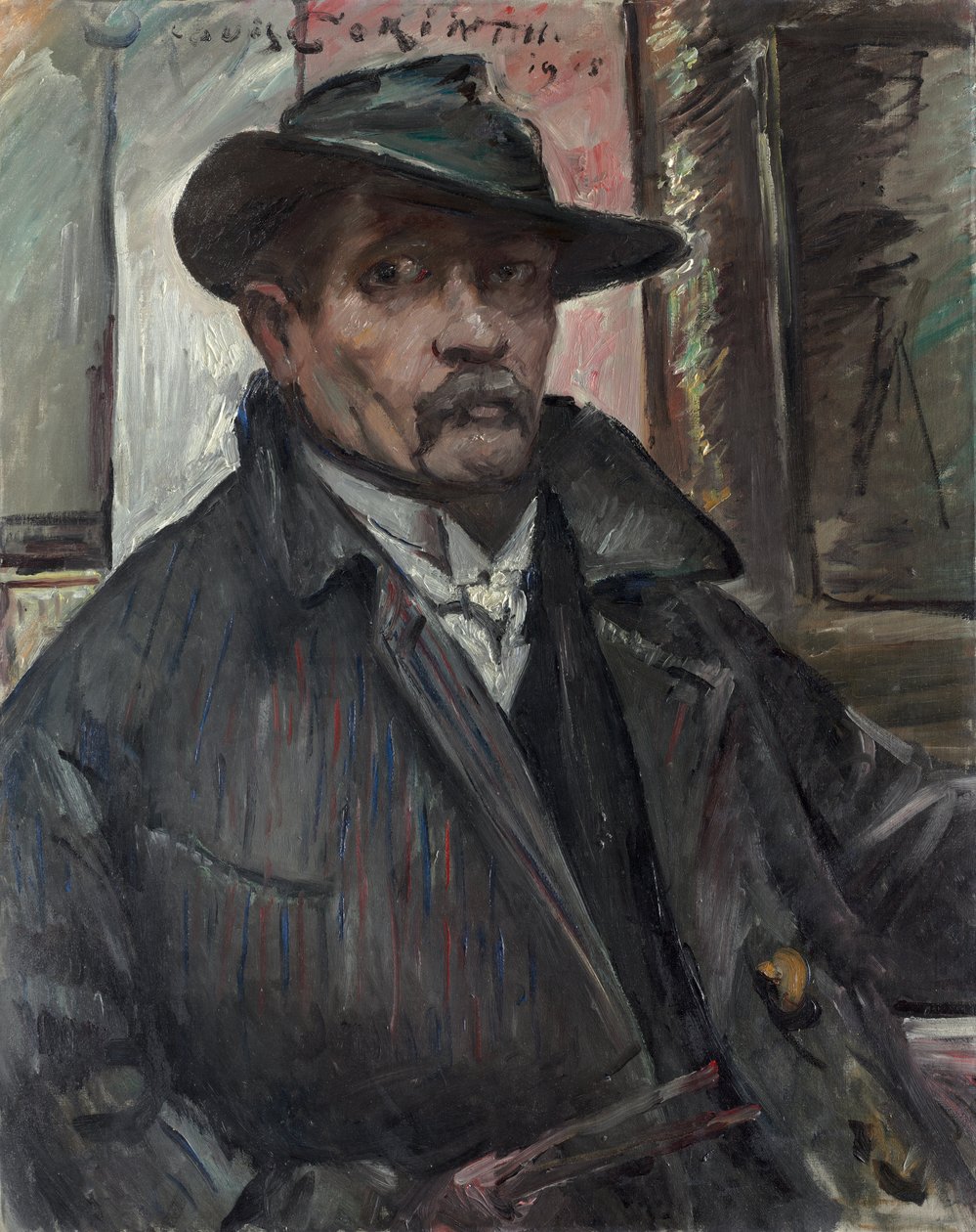 Şapkalı ve Paltolu Otoportre by Lovis Corinth