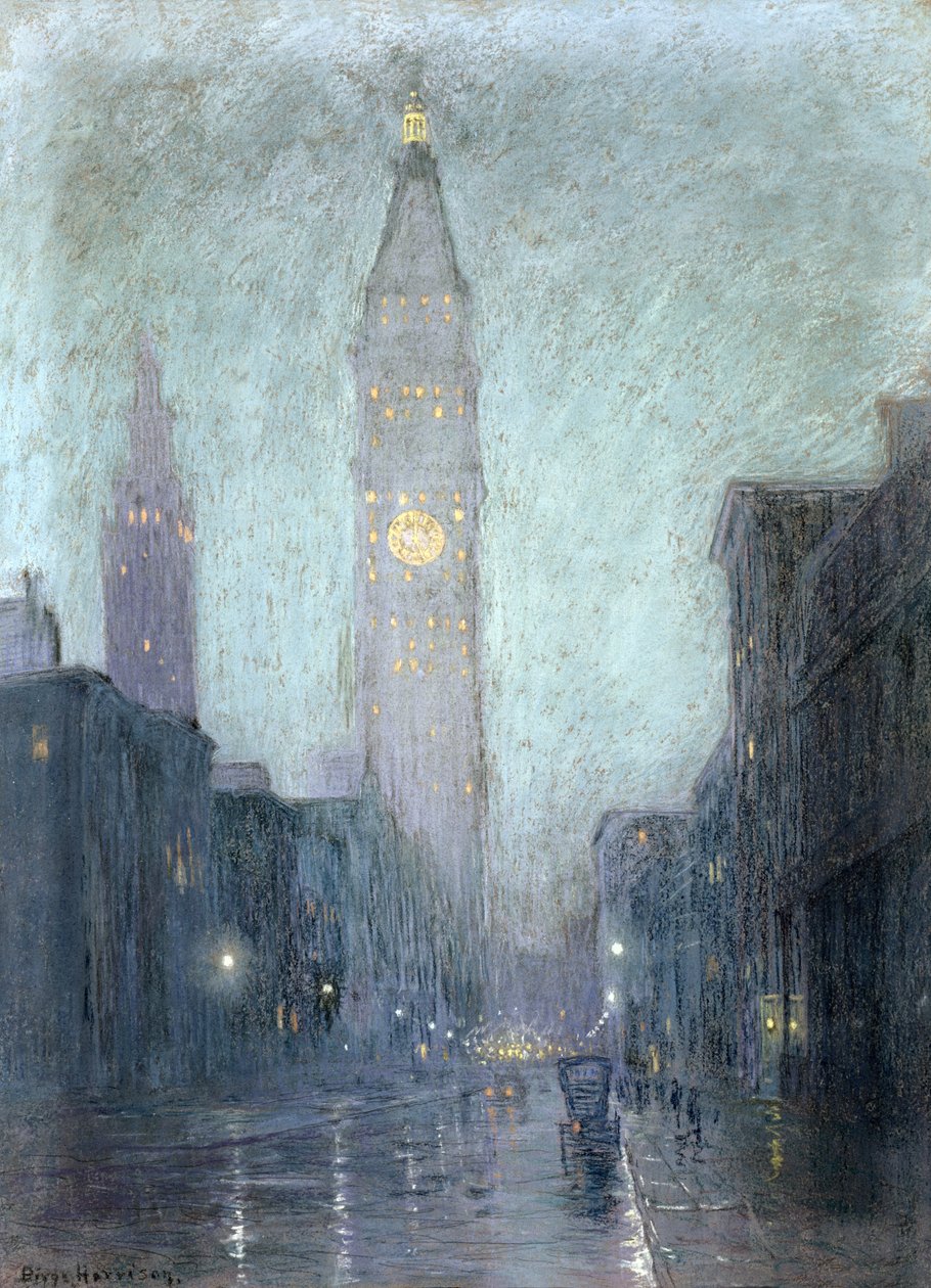 Madison Avenue at Twilight (pastel on brown paper) by Lowell Birge Harrison