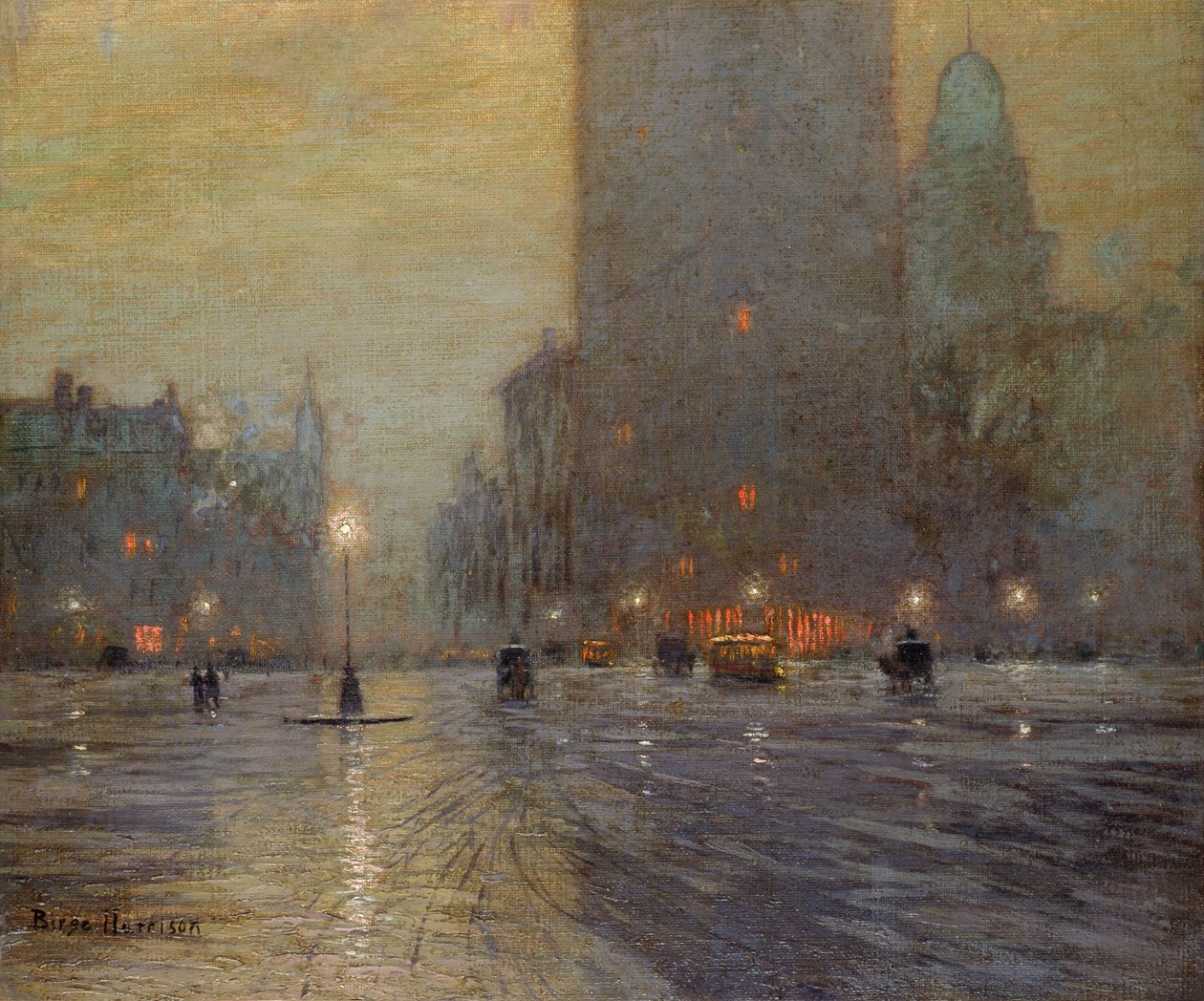 Madison Square, Yağmurlu Gece (tuval üzerine yağlı boya) by Lowell Birge Harrison
