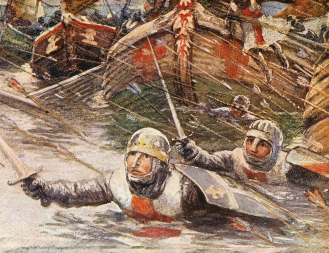Haçlı Seferleri hikayeleri için illüstrasyon (renkli taş baskı) by Lowes Dalbiac Luard