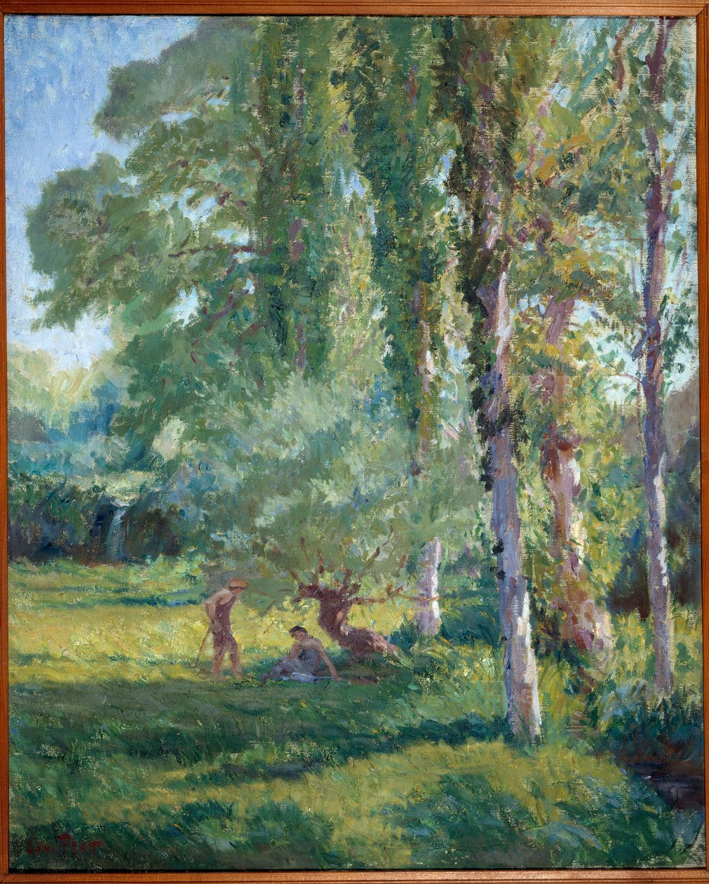 Bir kavağın altında çimenlerin üzerinde bir çift Tablo Loys Prat (1879-1934), 20. yüzyıl. Tuval üzerine yağlıboya. Donzere, Belediye Binası. by Loys Prat