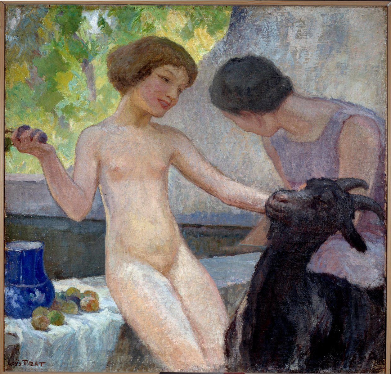 Bir keçiyle oynayan çıplak kız tablosu Joseph Loys Prat (1879-1934), 20. yüzyıl. Tuval üzerine yağlıboya. Donzere, Belediye Binası. by Loys Prat
