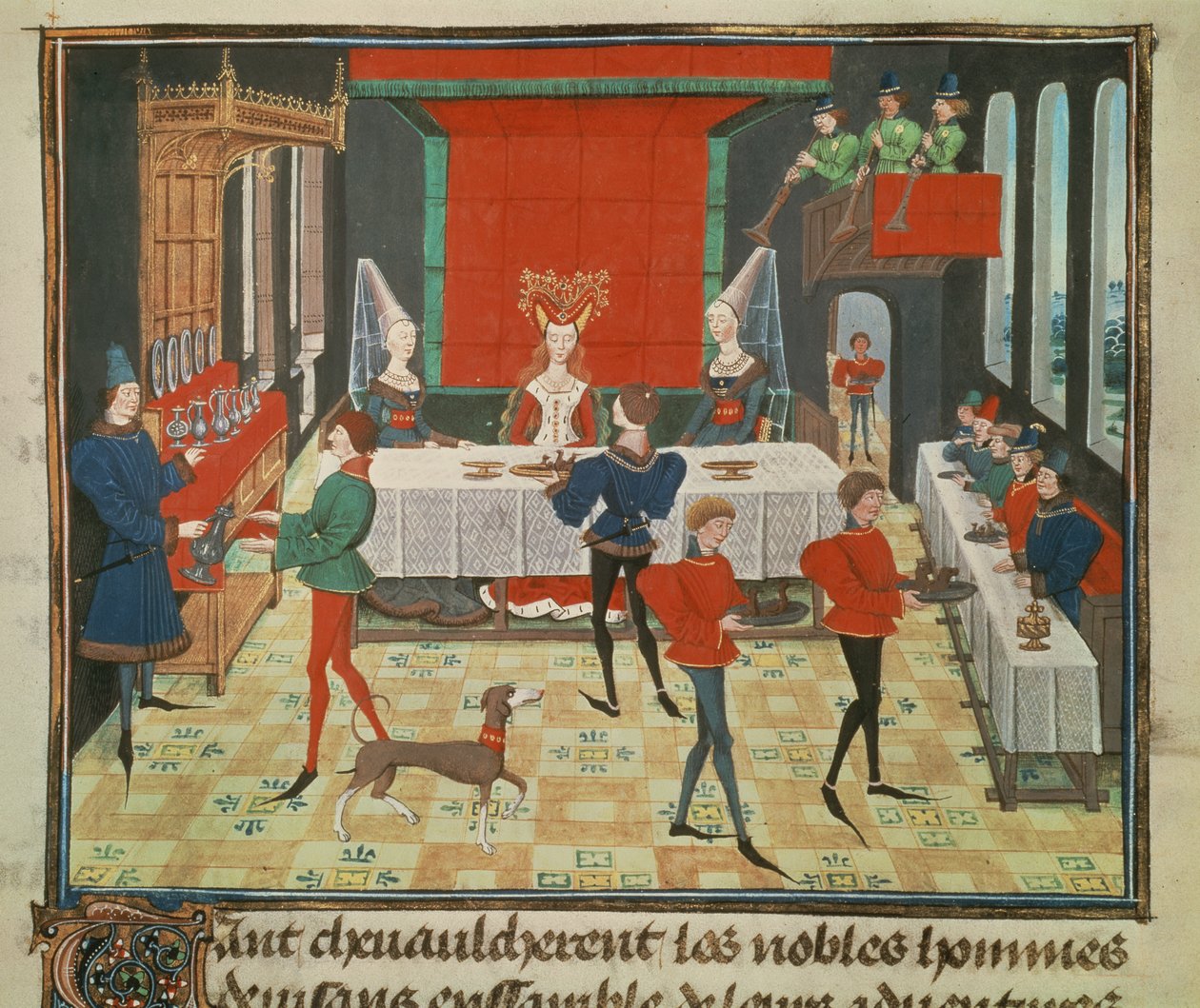 Ms 5073 f.140v Kaliteli Bir Hanımın Yemek Servisi, Renaud de Montauban döngüsünden by Loyset Liedet