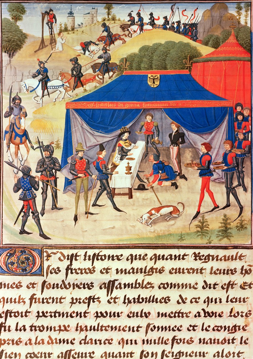 Ms 5073 fol. 253v Renaud de Montauban ve Charlemagne (742-814), Renaud de Montauban döngüsünden by Loyset Liedet