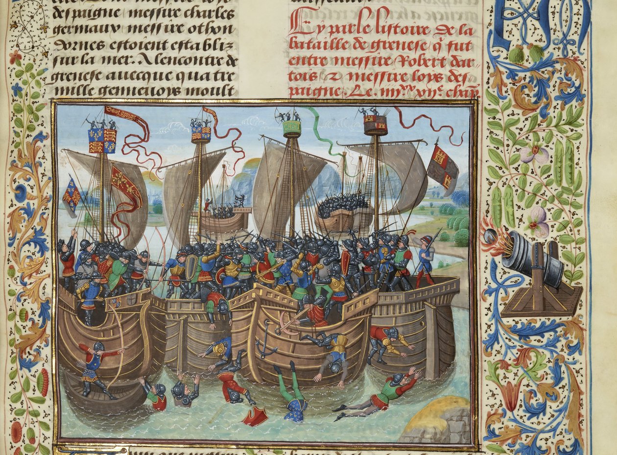 Guernsey Deniz Savaşı, 1342, yaklaşık 1470-1475. by Loyset Liedet