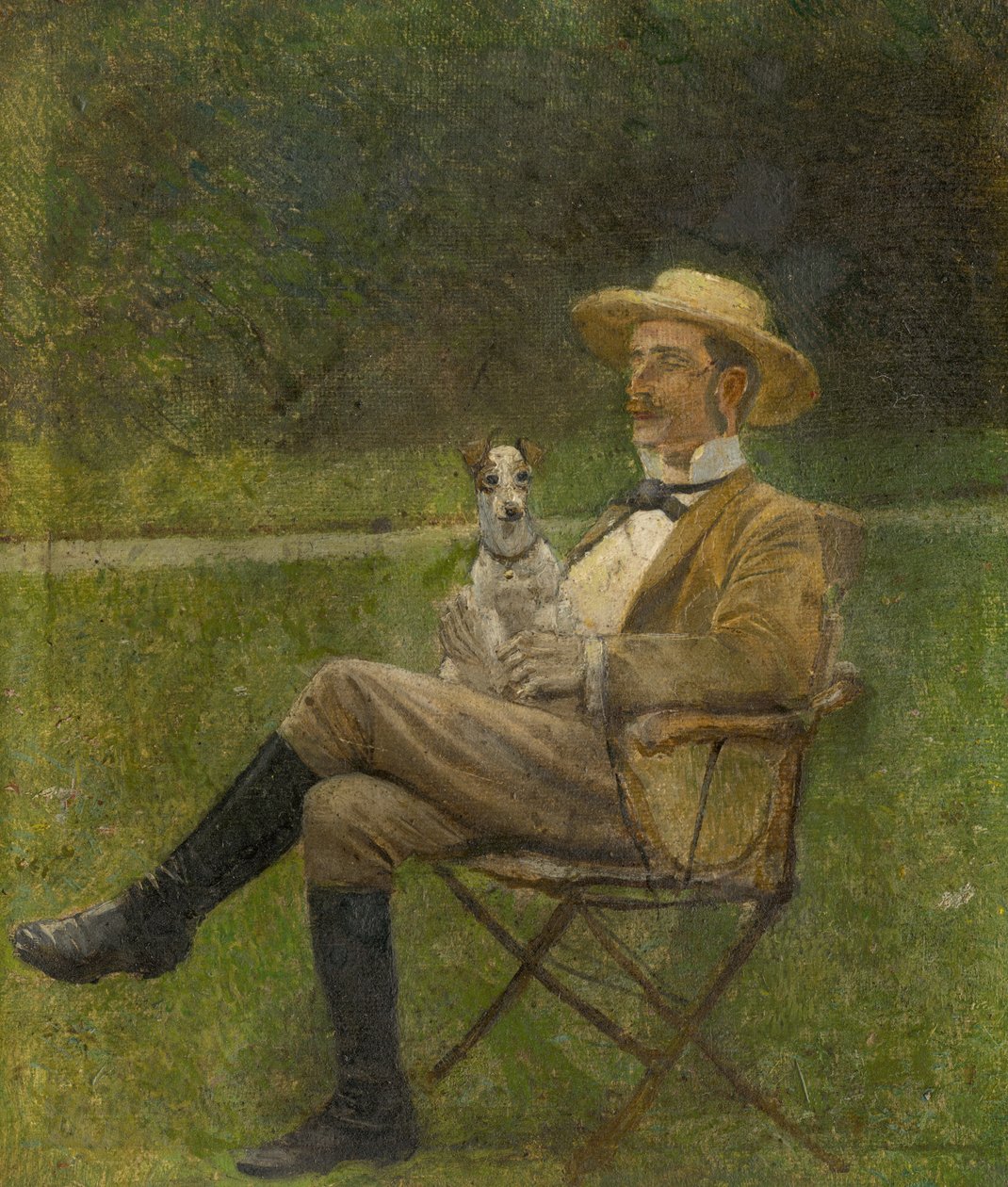 Oturan Bir Adamın Köpekle Çalışması by Laszlo Mednyanszky