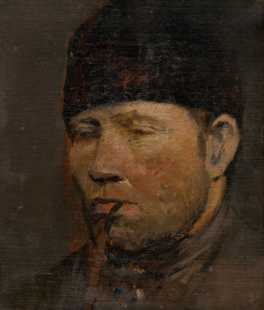 Pipolu Köylü Kafası Çalışması by Laszlo Mednyanszky