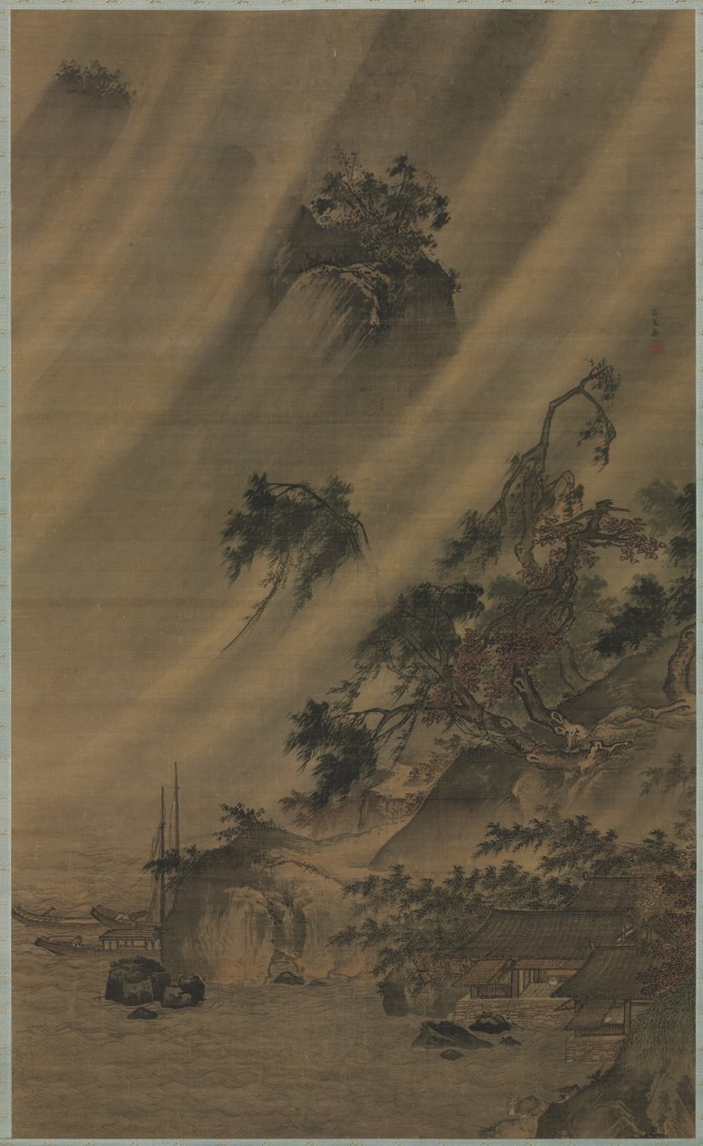 Bir Yağmur Fırtınasında Nehir Köyü, c. 1480-1507. by Lu Wenying