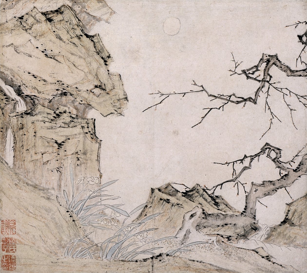 Nergis, Manzarada Erik Ağacı (kağıt üzerine mürekkep ve renkli) by Lu Zhi