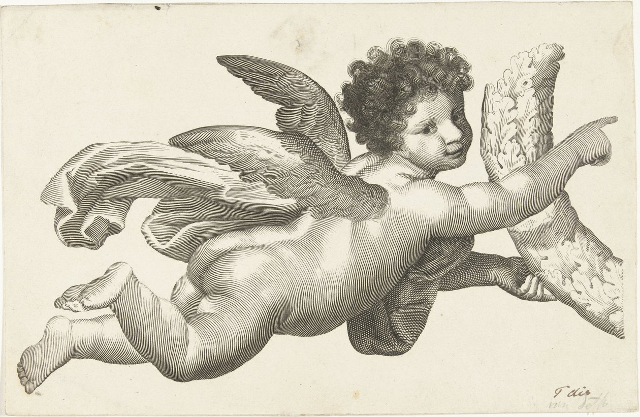 Çelenk ile yüzen putto by Lubertus Teunis van Deth