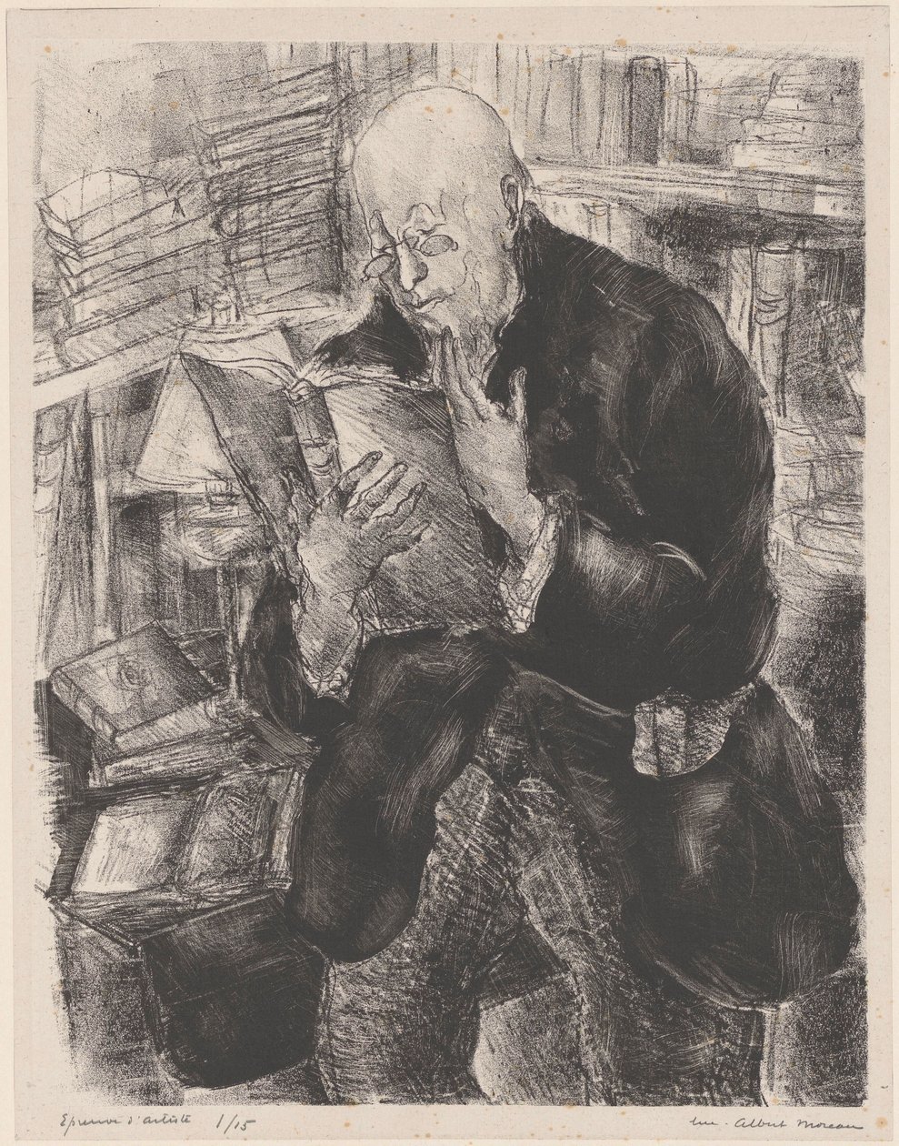 Adam bir kitaplıkta okuma by Luc Albert Moreau (signed by artist)