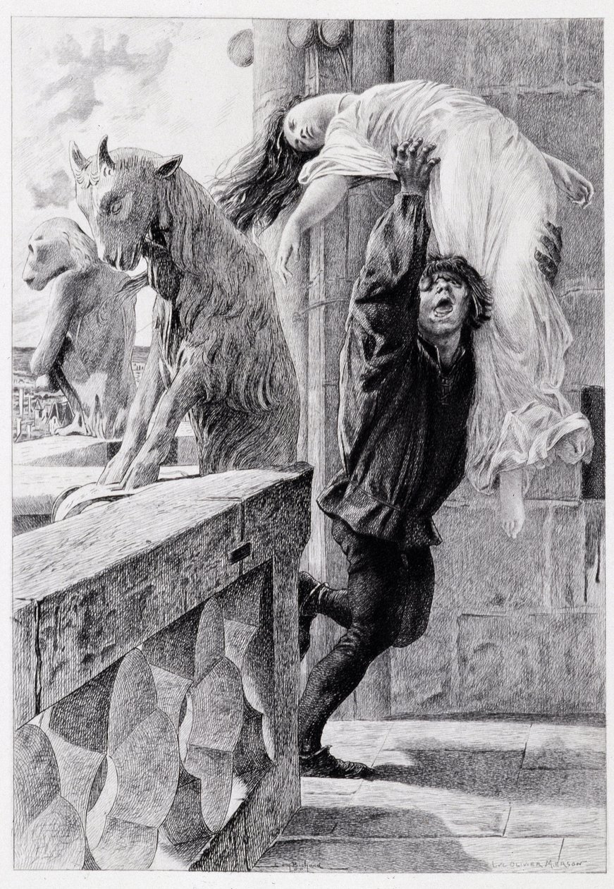 Quasimodo can ve Esmeralda - “Notre Dame de Paris”te, Victor Hugo, Luc Olivier Merson, gravür, Gery Bichard, ed. E. Testard, Paris by Luc Oliver Merson