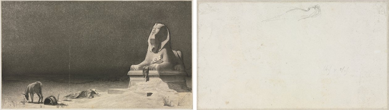 Mısır'a Uçuşta Kalanlar (recto); Bir Sfenks Kroki [?] (verso) by Luc Olivier Merson