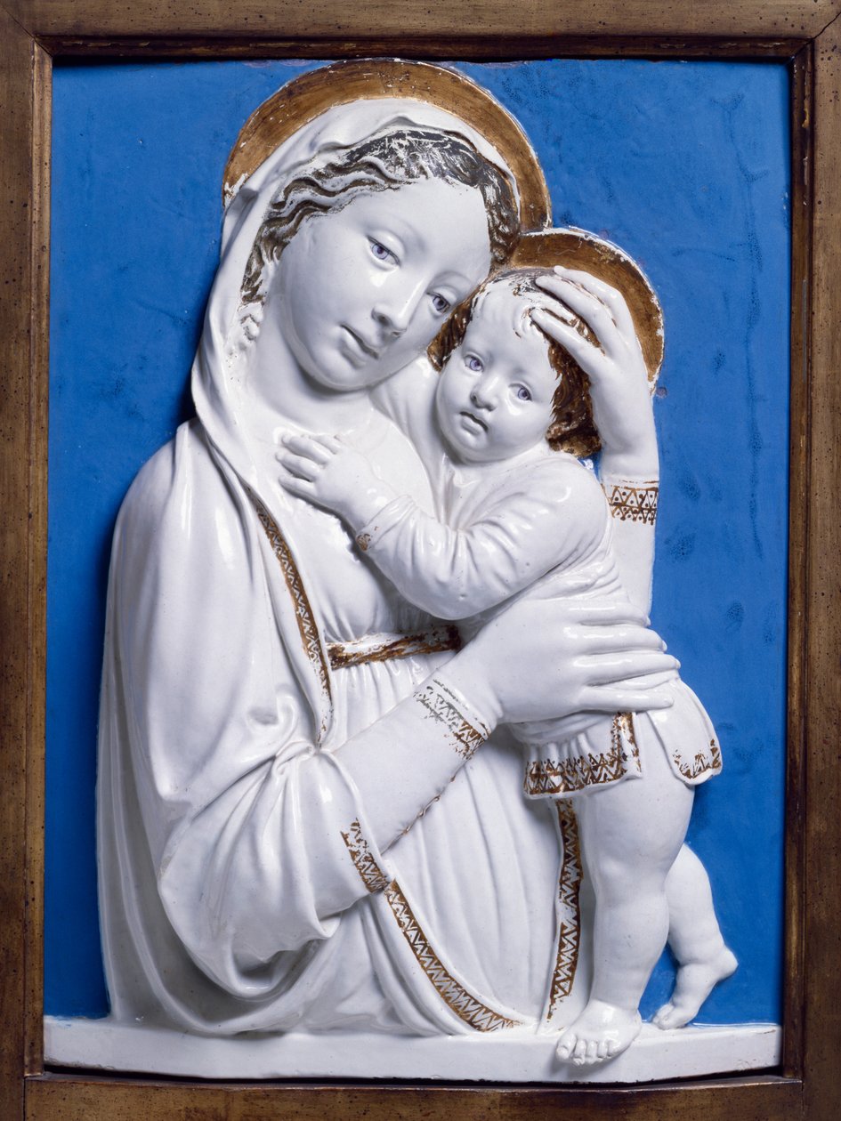 Madonna ve Çocuk, 1445-50 (emaye pişmiş toprak) by Luca Della Robbia