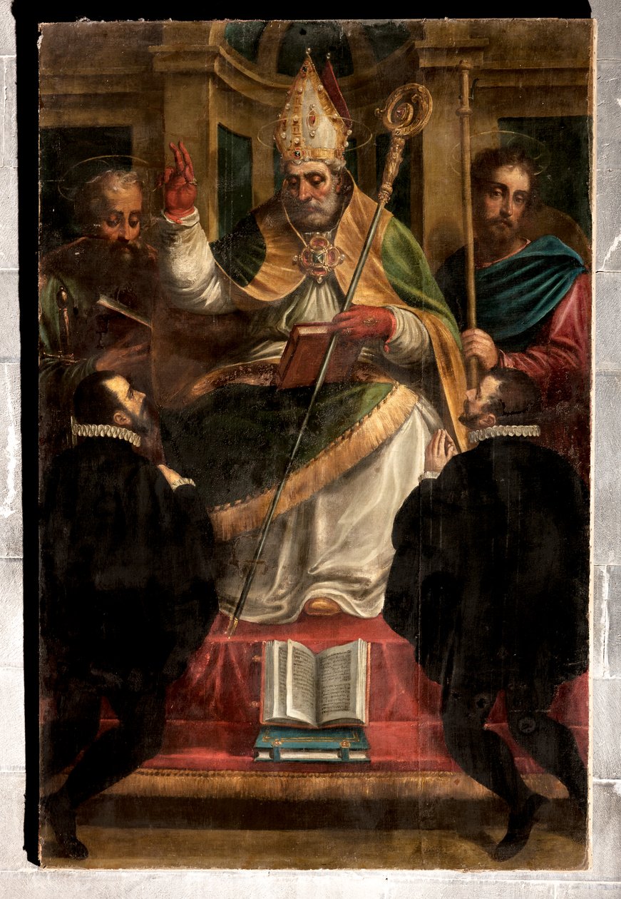 Cenova, Duomo (Aziz Lawrence Katedrali): "St Paul ve St James ve iki diz çökmüş adanmış arasında St Gotthard" (1571), Luca Cambiaso tarafından (Carlo Giuseppe Ratti tarafından yeniden boyanmış) by Luca Cambiaso