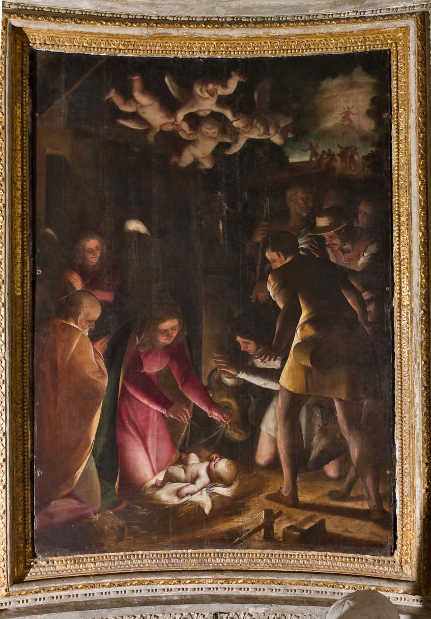 Cenova, Duomo (St. Lawrence Katedrali), içeride, Lecari Şapeli veya Kutsal Ayin Şapeli (Kuzey apsis): Luca Cambiaso tarafından "Çobanların Hayranlığı" by Luca Cambiaso