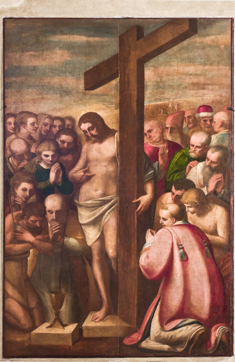 Cenova, Duomo (Aziz Lawrence Katedrali), kutsallık, şapel: "Azizler tarafından tapılan Eucharistic Mesih", Luca Cambiaso tarafından, yaklaşık 1580 by Luca Cambiaso