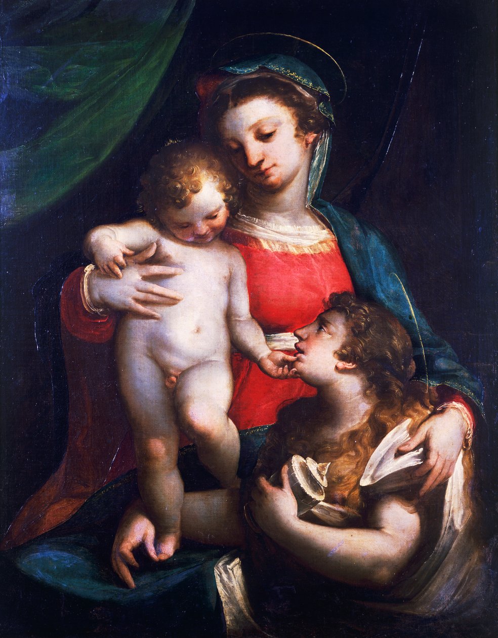 Madonna ve Magdalene ile Çocuk, Luca Cambiaso (1527-1585), tuval üzerine yağlı boya by Luca Cambiaso