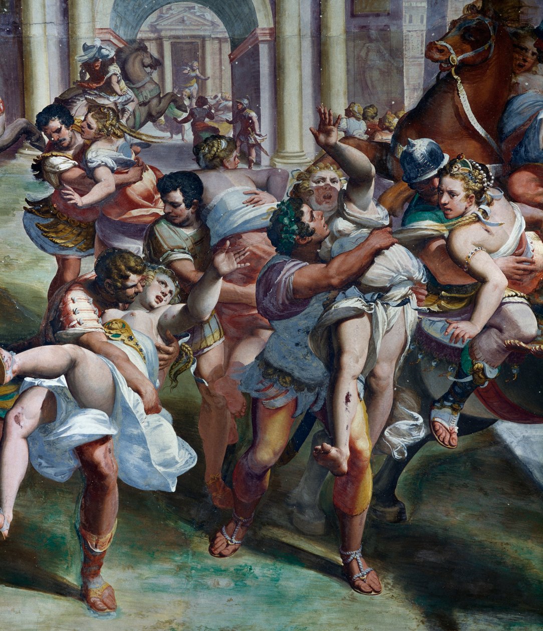 Sabine Kadınlarına Tecavüz (16. yüzyıl), Luca Cambiaso (1527-1585), fresk, Villa Imperiale, Cenova, Liguria, İtalya, detay by Luca Cambiaso