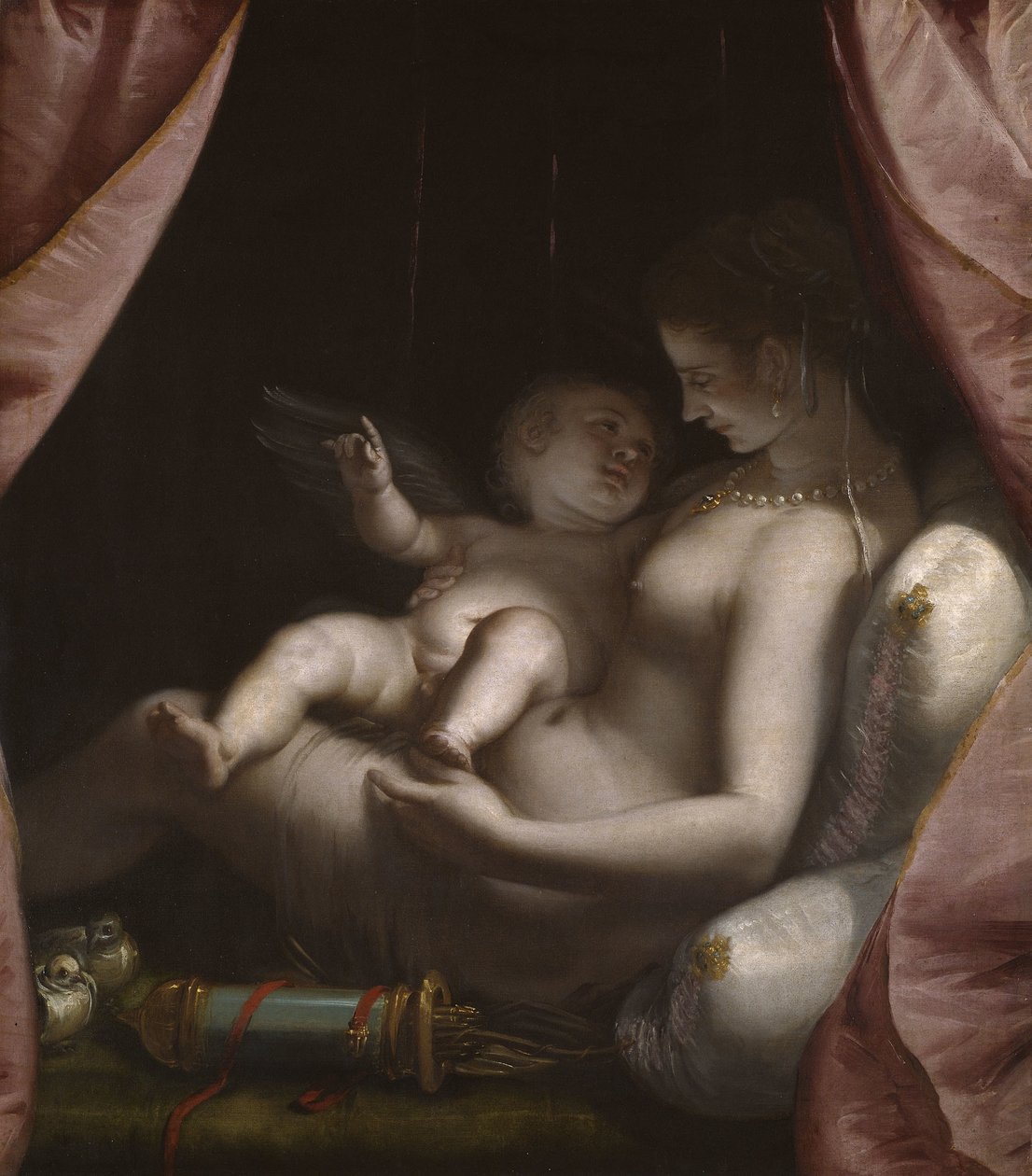 Venüs ve Aşk Tanrısı, c.1570 (tuval üzerine yağlı boya) by Luca Cambiaso