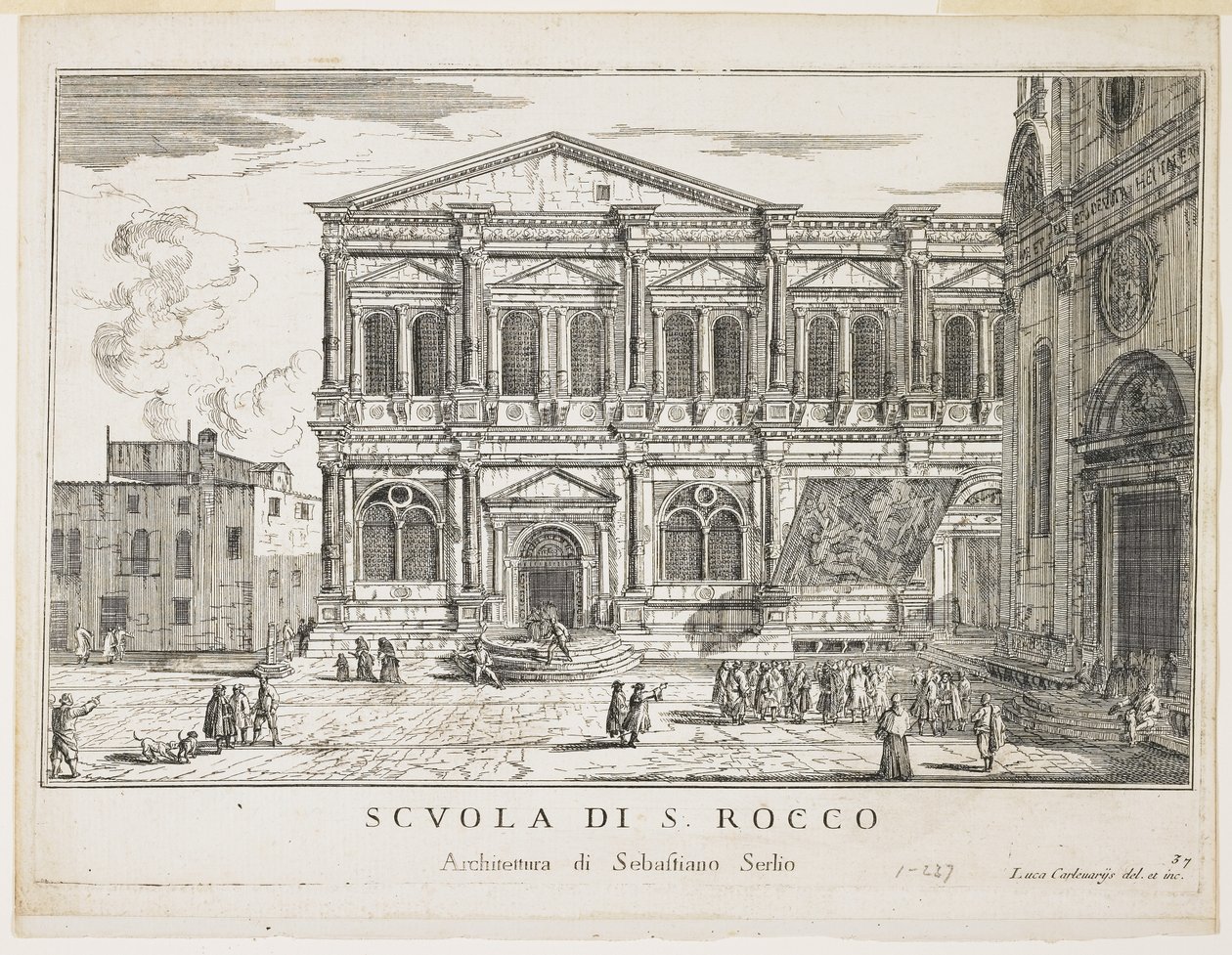 St. Rocco Kardeşliği'nin Görünümü, Venedik Binaları ve Manzaraları'ndan bir levha, 1703, 1750-53 by Luca Carlevaris