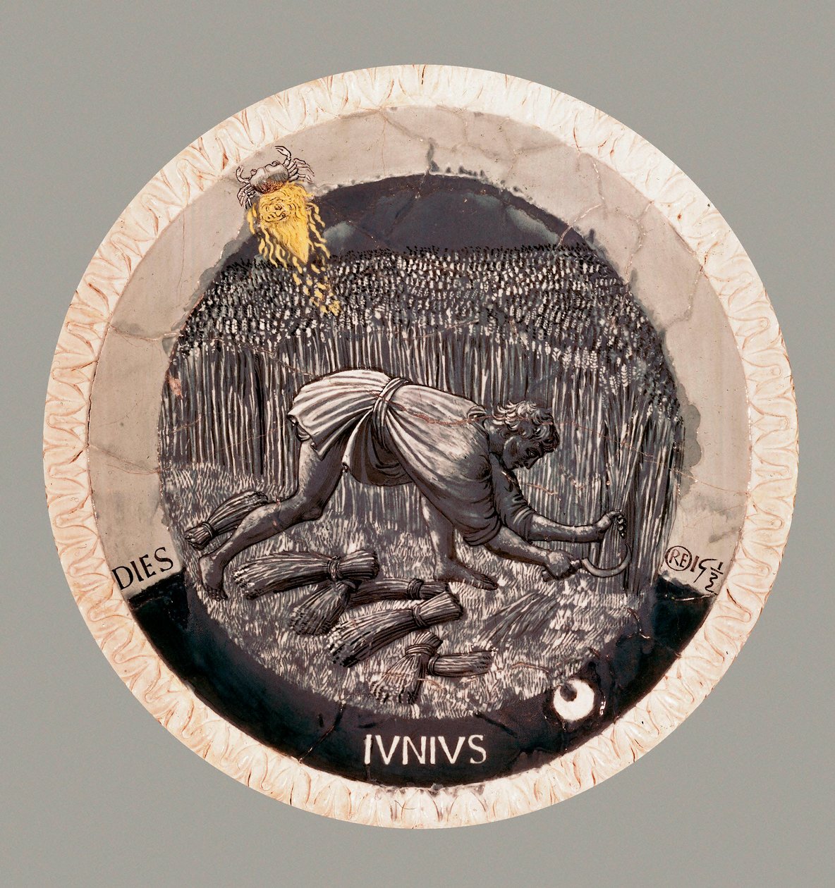 Haziran: buğday hasadı yapan bir köylü. Luca della Robbia tarafından pişmiş toprak by Luca Della Robbia