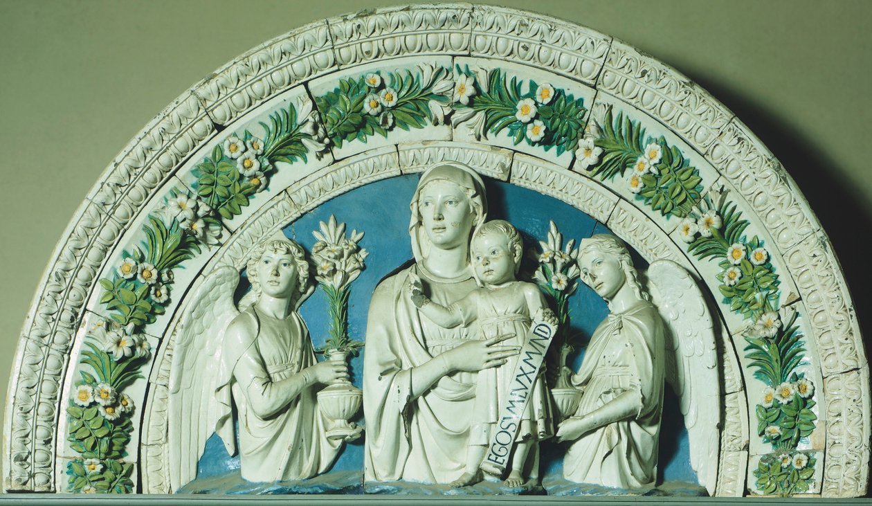 Madonna ve Çocuk, Luca della Robbia tarafından (1400-1482 dolaylarında), sırlı çanak çömlek çerçeve by Luca Della Robbia