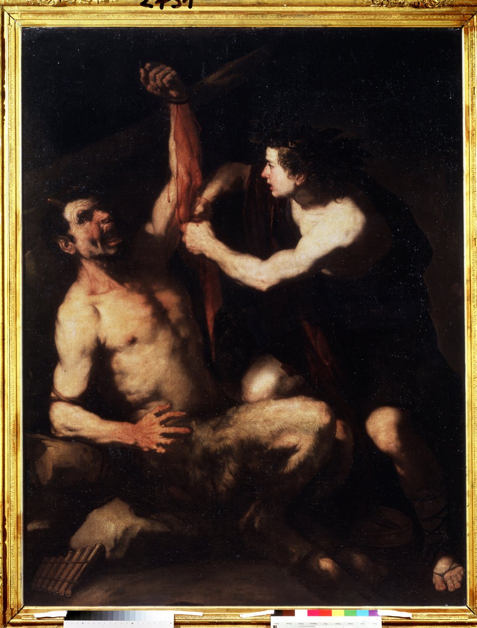 ""Apollo ve Marsyas" Apollo, Marsyas'a karşı meydan okumayı kazandıktan sonra, derisini yüzdürdü ve sonra bir mağaraya attı. Luca Giordano (1632-1705) tarafından 1650 dolaylarında tablo. davranış Puşkin Müzesi, Moskova by Luca Giordano